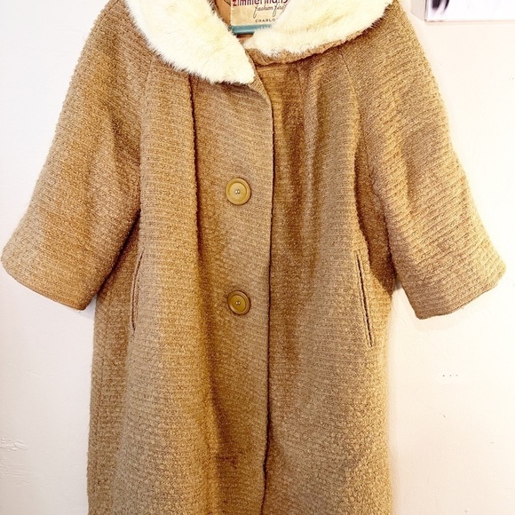 Vintage coat wool‎ blend 60's tan fur collar union label made in USA - Picture 4 of 13